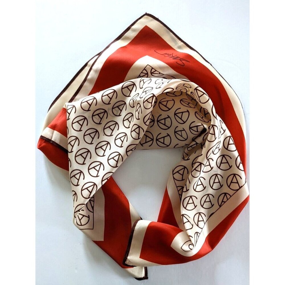 Vintage SN Kent Avon Women's Scarf Beige Red Square Signed 26*26" Made In Japan